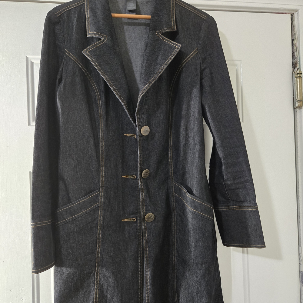 Bisou Bisou Dark Denim Jacket with Tan Stitching